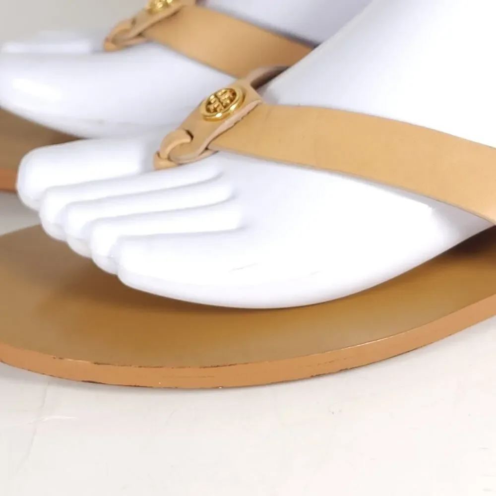 Tory Burch Women's Manon US9M Natural Leather Flat Thong Flip Flops Sandals